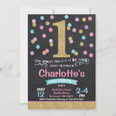 Meisje 1e verjaardag Uitnodiging Roze & Gold Confe (Voorkant)