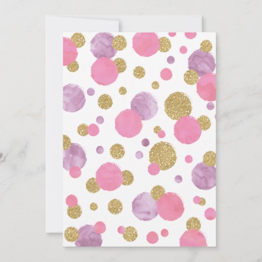 Meisje 1e verjaardag Uitnodiging Roze & Gold Confe (Achterkant)