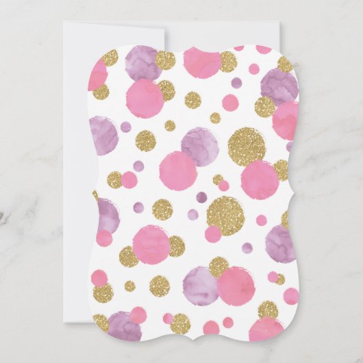 Meisje 1e Verjaardag Uitnodiging Roze & Gouden Con (Achterkant)