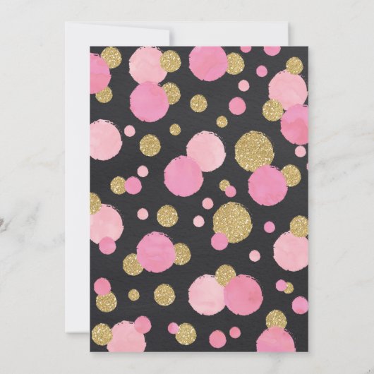 Meisje 1e Verjaardag Uitnodiging Roze & Gouden Con (Achterkant)