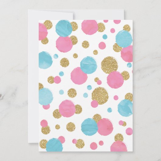 Meisje 1e Verjaardag Uitnodiging Roze & Gouden Con (Achterkant)