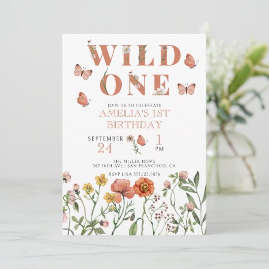 Meisje 1e verjaardag | Wild One Uitnodiging (Staand voorkant)