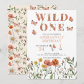 Meisje 1e verjaardag | Wild One Uitnodiging (Voorkant / Achterkant)