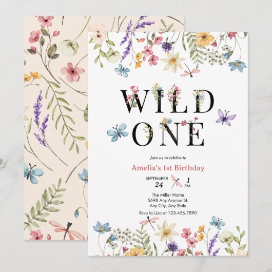 Meisje 1e Verjaardag | Wilde Kaart (Voorkant / Achterkant)