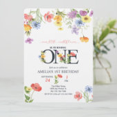 Meisje 1e Verjaardag | Wildflower Uitnodigingen (Staand voorkant)