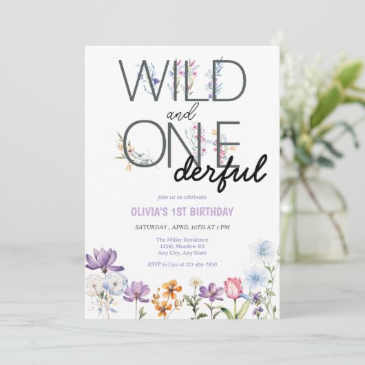 Meisje 1e Verjaardag | Wildflower Verjaardag Kaart (Staand voorkant)