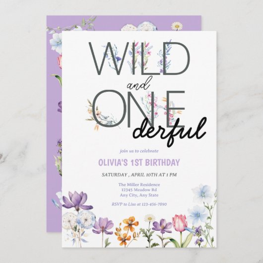 Meisje 1e Verjaardag | Wildflower Verjaardag Kaart (Voorkant / Achterkant)