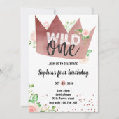 Meisje 1ste verjaardag WILDE ÉÉN Roos goudmoeras Kaart (Voorkant)