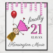 Meisje 21e Verjaardagsfeestje Mousserende Wijn of Wijn Etiket (Enkel label)