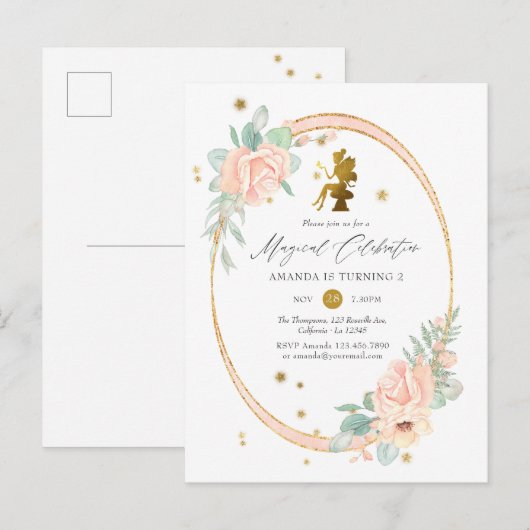 Meisje 2de verjaardag van de roze en goudkoorts uitnodiging briefkaart (Voorkant / Achterkant)