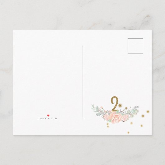 Meisje 2de verjaardag van de roze en goudkoorts uitnodiging briefkaart (Achterkant)