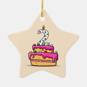 Meisje 2e verjaardag, 2 op de zoete roze Cake Keramisch Ornament