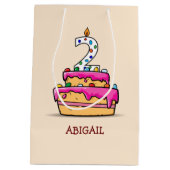 Meisje 2e verjaardag, 2 op de zoete roze Cake Medium Cadeauzakje (Achterkant)