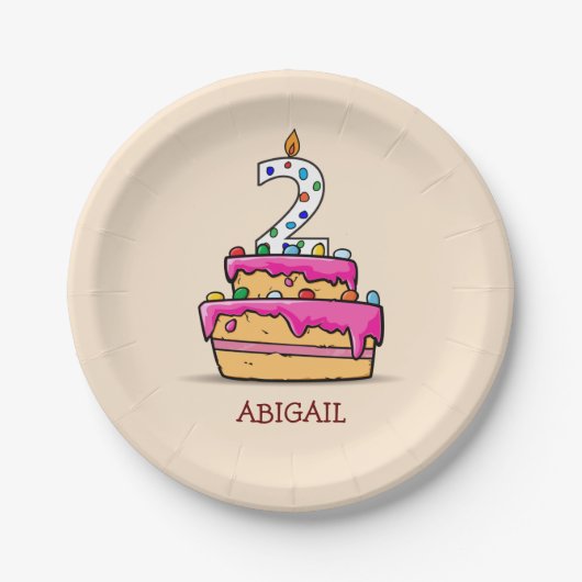Meisje 2e verjaardag, 2 op de zoete roze Cake Papieren Bordje (Voorkant)