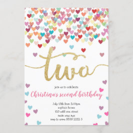 Meisje 2e verjaardag Harten Confetti Regenboog Gli Kaart