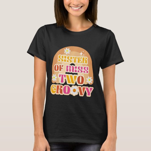 Meisje 2e Verjaardag Retro Boho Rainbow Sister Two T-shirt (Voorkant)