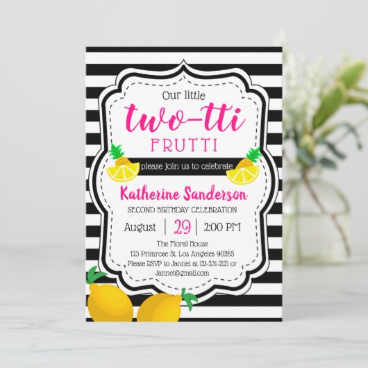 Meisje 2e verjaardag Twee broekriettti tropisch Kaart (Staand voorkant)