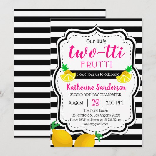 Meisje 2e verjaardag Twee broekriettti tropisch Kaart (Voorkant / Achterkant)