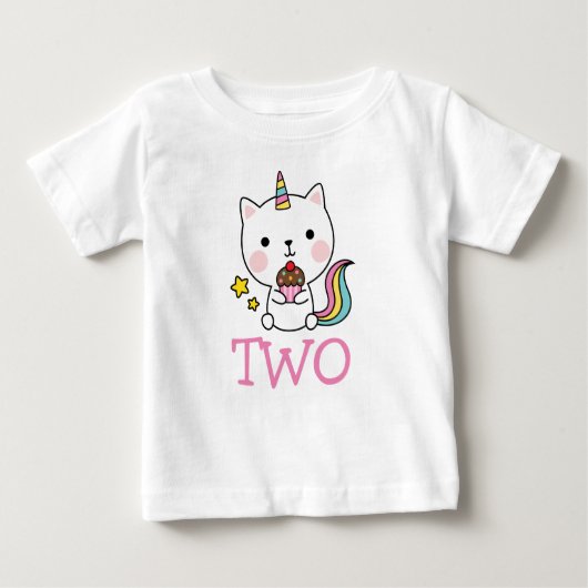 Meisje 2e verjaardag twee kat unicorn T-Shirt (Voorkant)