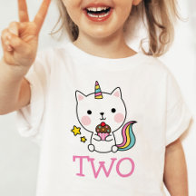 Meisje 2e verjaardag twee kat unicorn T-Shirt