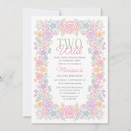 Meisje 2e verjaardag twee wilde bloemen kaart (Voorkant)