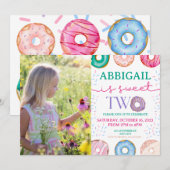 Meisje 2e verjaardag Uitnodiging twee zoete donut (Voorkant / Achterkant)