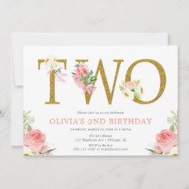 Meisje 2e verjaardag: wazig roze en gouden bloem kaart
