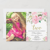 Meisje 2e verjaardag zwart roze goud florale elega kaart (Voorkant)