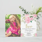 Meisje 2e verjaardag zwart roze goud florale elega kaart (Staand voorkant)