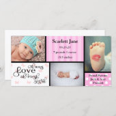 Meisje 3 Foto Collage-Aankondiging Geboorteaankond Aankondiging (Voorkant / Achterkant)