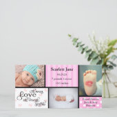 Meisje 3 Foto Collage-Aankondiging Geboorteaankond Aankondiging (Staand voorkant)