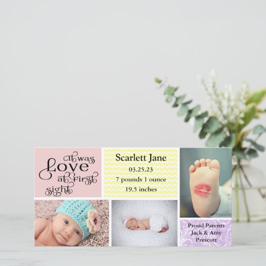 Meisje 3 Foto Collage-Aankondiging Geboorteaankond Aankondiging (Staand voorkant)