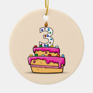 Meisje 3e verjaardag, 3 op de zoete roze Cake Keramisch Ornament