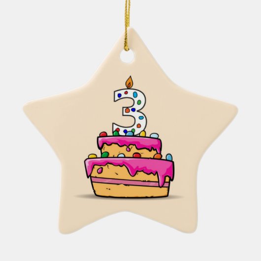 Meisje 3e verjaardag, 3 op de zoete roze Cake Keramisch Ornament (Voorkant)