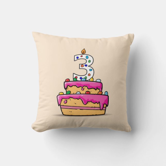 Meisje 3e verjaardag, 3 op de zoete roze Cake Kussen (Voorkant)