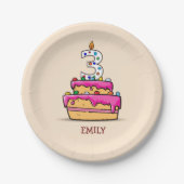 Meisje 3e verjaardag, 3 op de zoete roze Cake Papieren Bordje (Voorkant)
