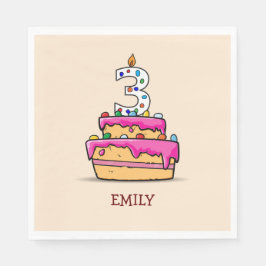 Meisje 3e verjaardag, 3 op de zoete roze Cake Servet