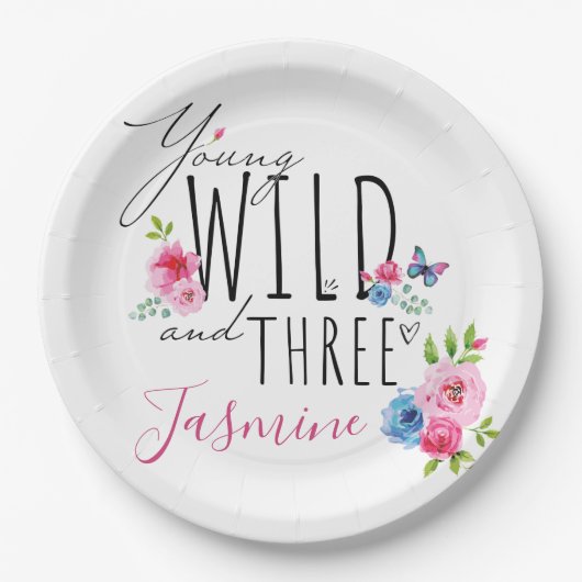 Meisje 3e Verjaardag Naam Papieren Bordje (Voorkant)