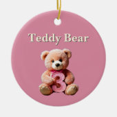 Meisje 3e Verjaardag Roze Teddy Bear Keepsake Keramisch Ornament (Voorkant)