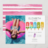 Meisje 3e verjaardag zomer ijsje kaart (Voorkant / Achterkant)