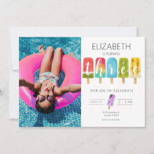 Meisje 3e verjaardag zomer ijsje kaart