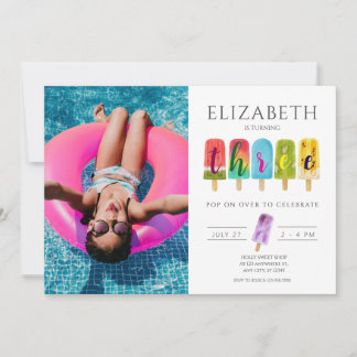 Meisje 3e verjaardag zomer ijsje kaart