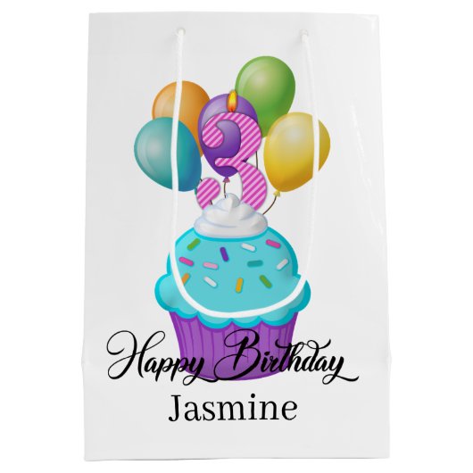 meisje 3RD Birthday cupcake add name Medium Cadeauzakje (Achterkant)