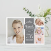  meisje 4 Foto in Gray Afstuderen Uitnodiging (Staand voorkant)