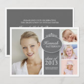  meisje 4 Foto in Gray Afstuderen Uitnodiging (Voorkant / Achterkant)
