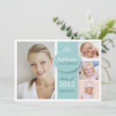  meisje 4 Foto van Blauwgroen Afstuderen Uitnodigi Kaart (Staand voorkant)