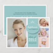  meisje 4 Foto van Blauwgroen Afstuderen Uitnodigi Kaart (Voorkant / Achterkant)