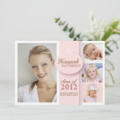  meisje 4 Fotoroze Afstuderen Uitnodiging (Staand voorkant)