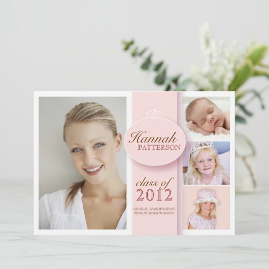  meisje 4 Fotoroze Afstuderen Uitnodiging (Staand voorkant)