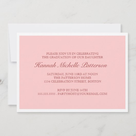  meisje 4 Fotoroze Afstuderen Uitnodiging (Achterkant)